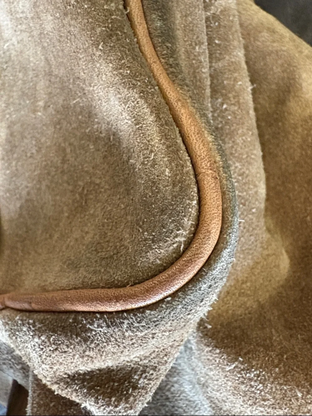 Brown Suede Shoulder Bag with Leather Trim - Picture 7 of 9